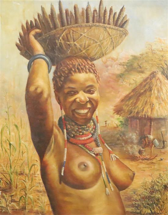 Joan Jocelyn, oil on canvas, Portrait of a South African Native woman, signed, 75 x 60cm